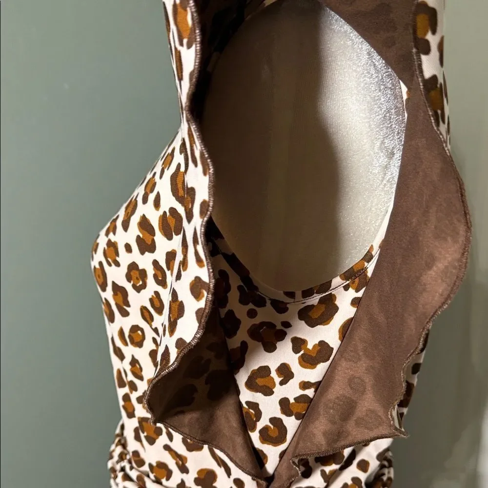 Tory Burch Leopard Print Flutter Sleeve Ruched Waist Dress Size S